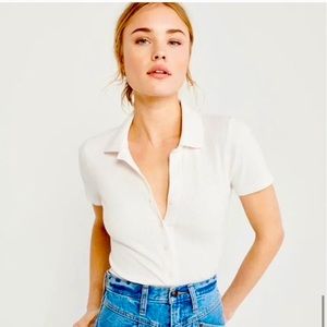 Abercrombie & Fitch Ribbed Button Up Polo, Size Small (Yellow)